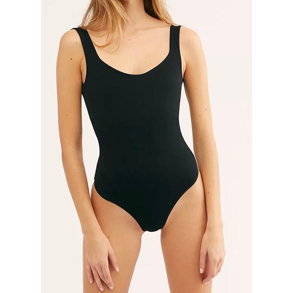 Intimately Free People XS/S Black Clean Lines Stretch Nylon Thong Bodysuit EUC